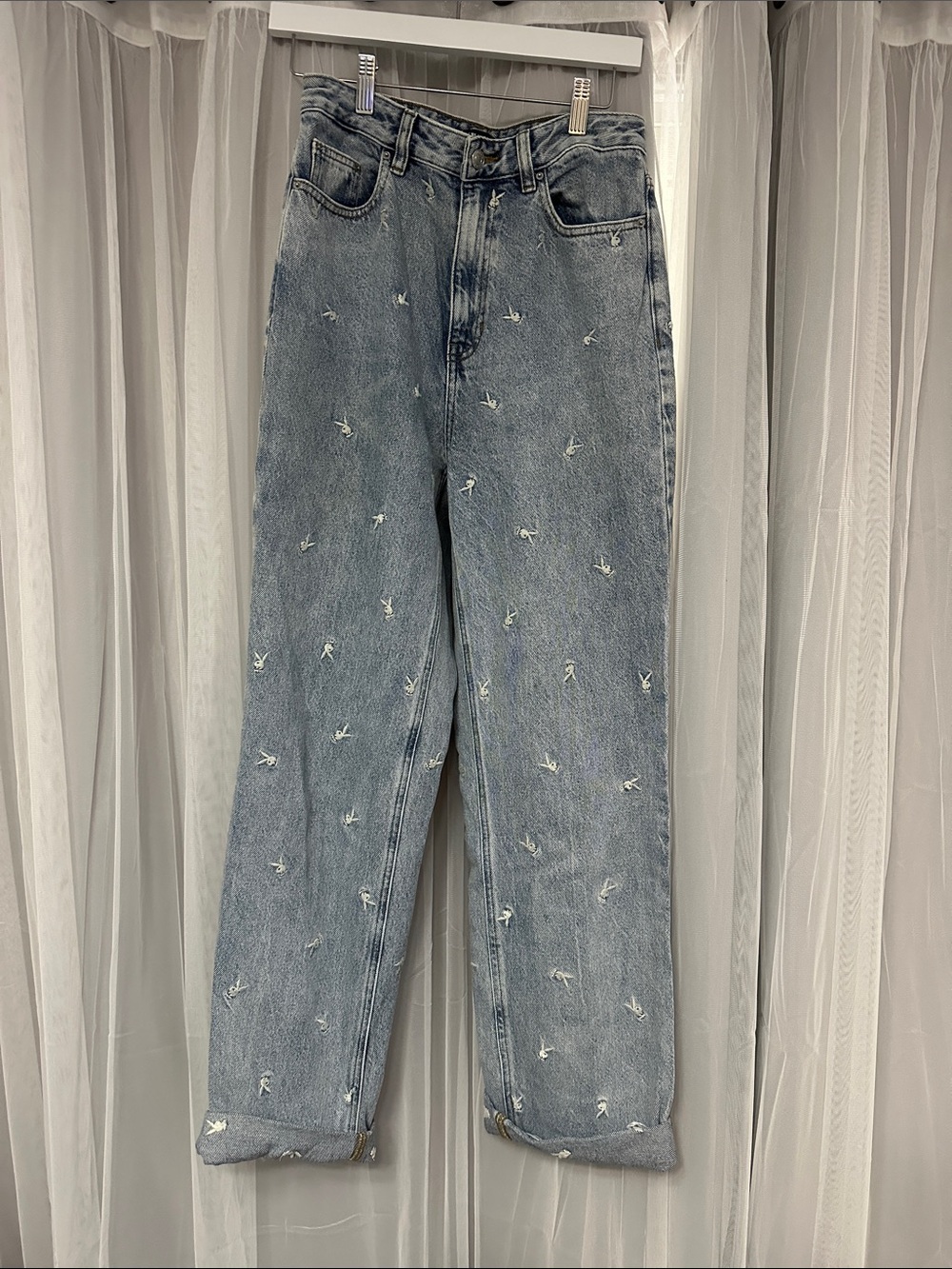 PLAYBOY Light Blue Denim Jeans with Red Nail Accent